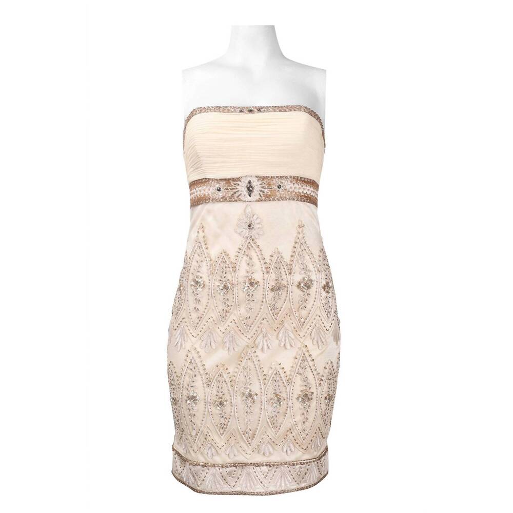 NEW SUE WONG strapless ruched embellished empire dress in champagne